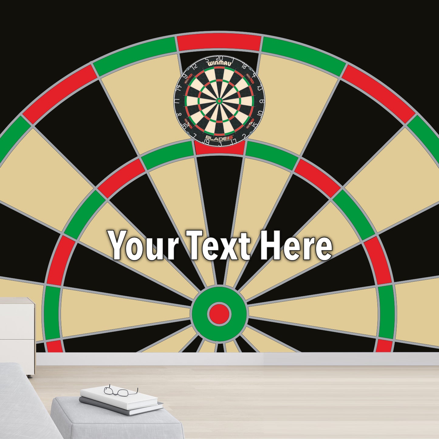 Darts Full Wall Mural - Classic Board with Personalised Text Wall Art
