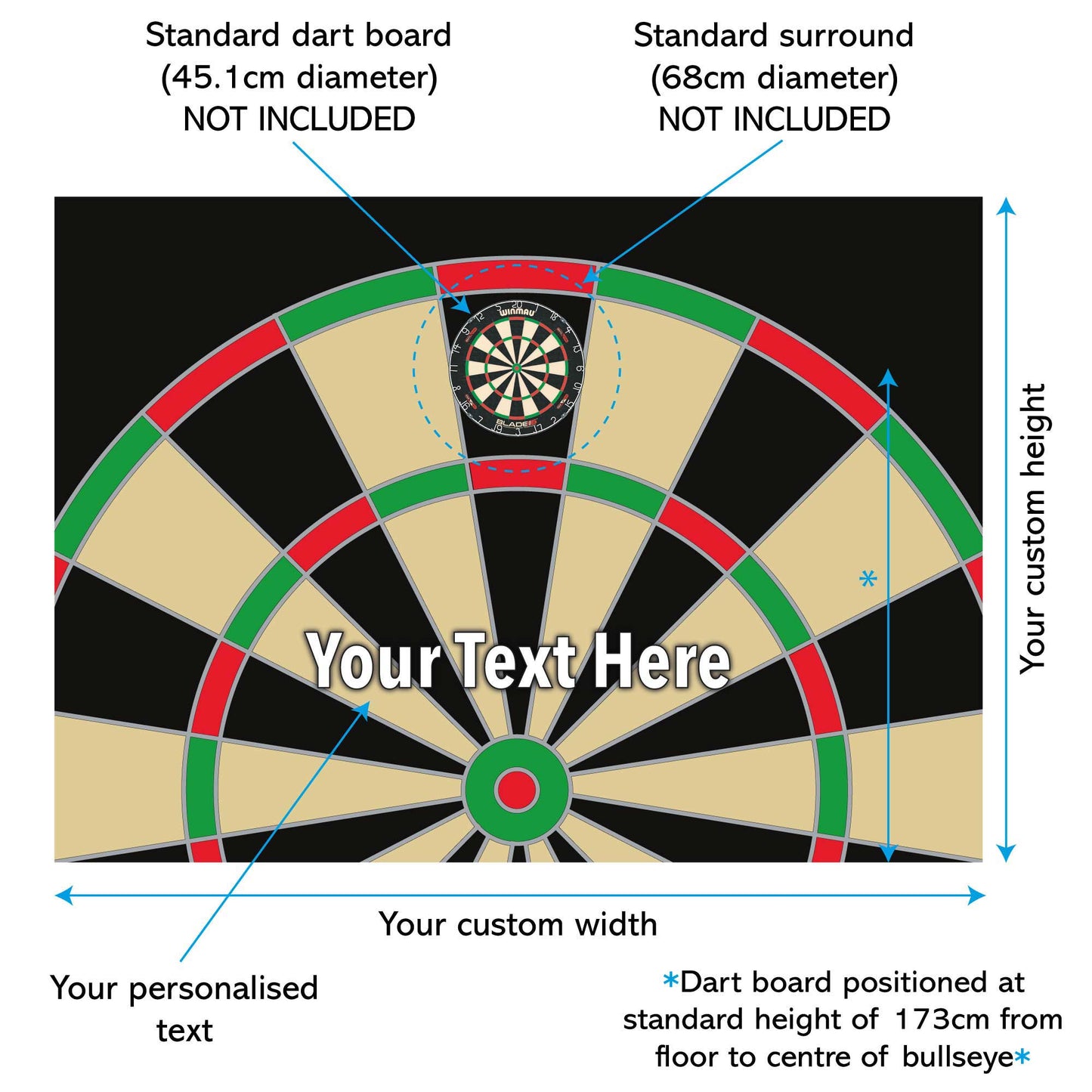 Darts Full Wall Mural - Classic Board with Personalised Text Wall Art