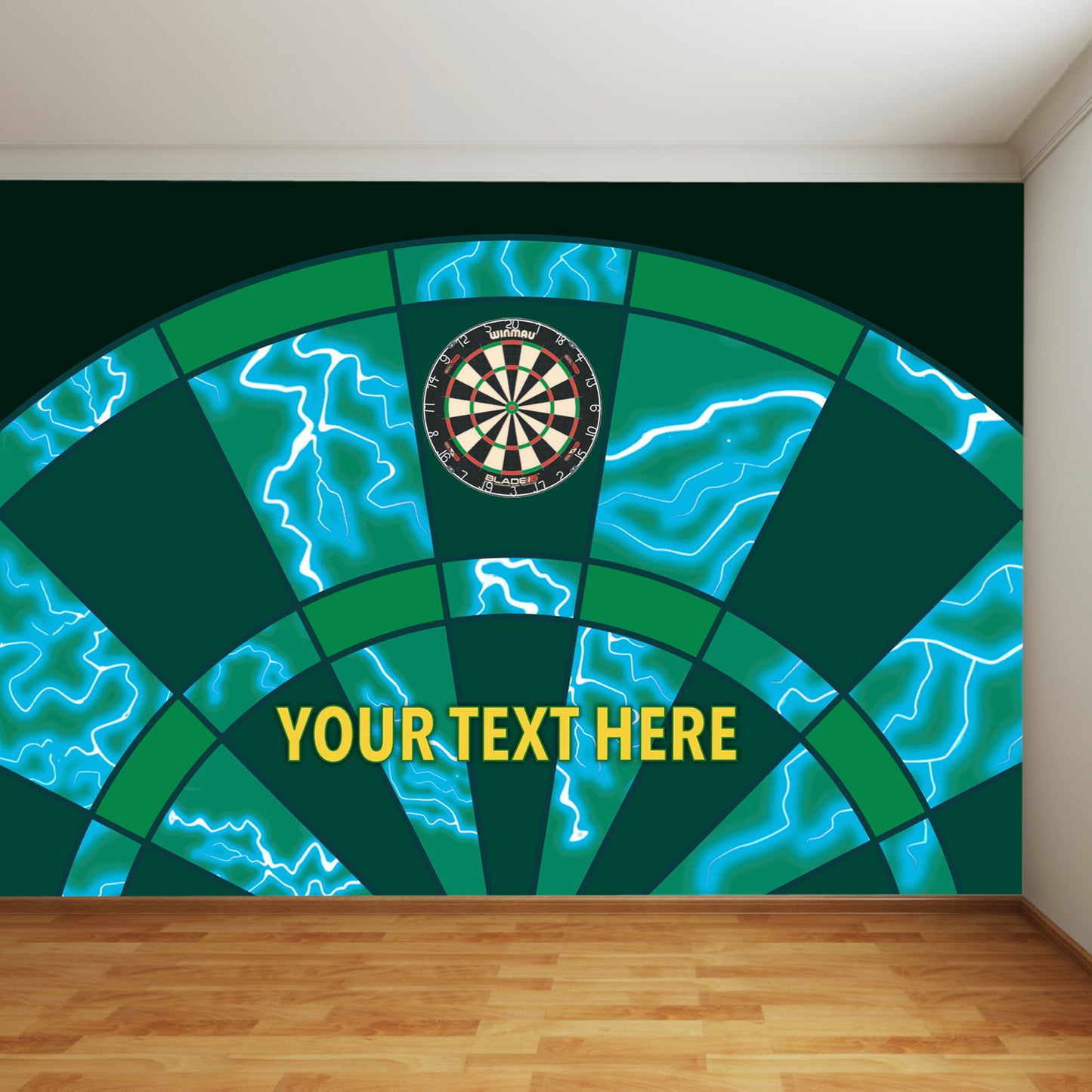 Darts Full Wall Mural - Green Lightning with Personalised Text Wall Art