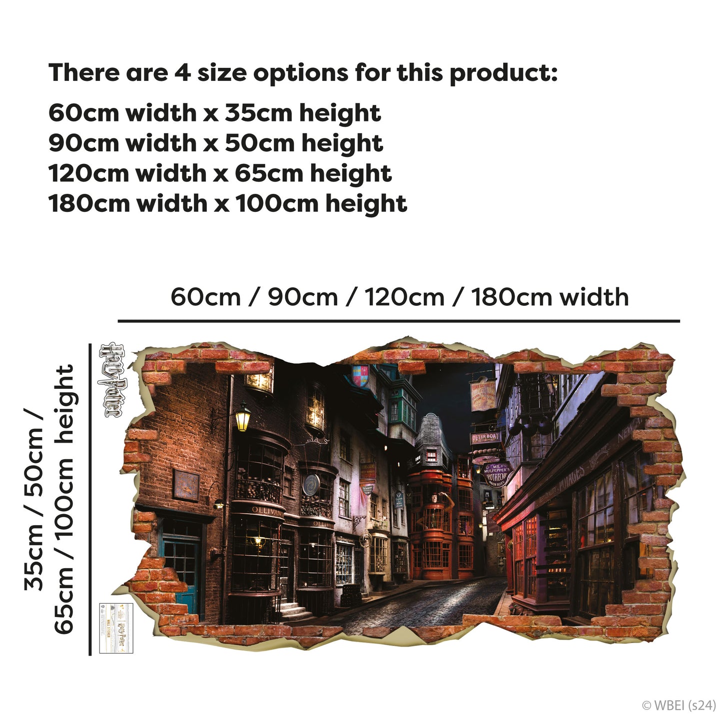 HARRY POTTER Wall Sticker – Diagon Alley Night Time Brick Broken Wall Decal Wizarding World Art