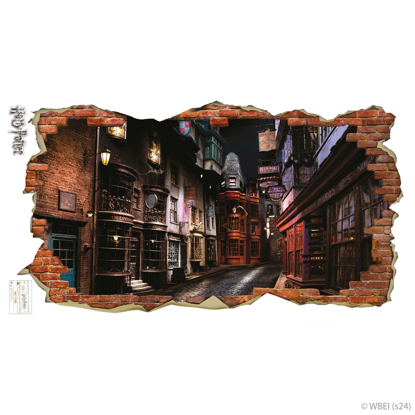 HARRY POTTER Wall Sticker – Diagon Alley Night Time Brick Broken Wall Decal Wizarding World Art