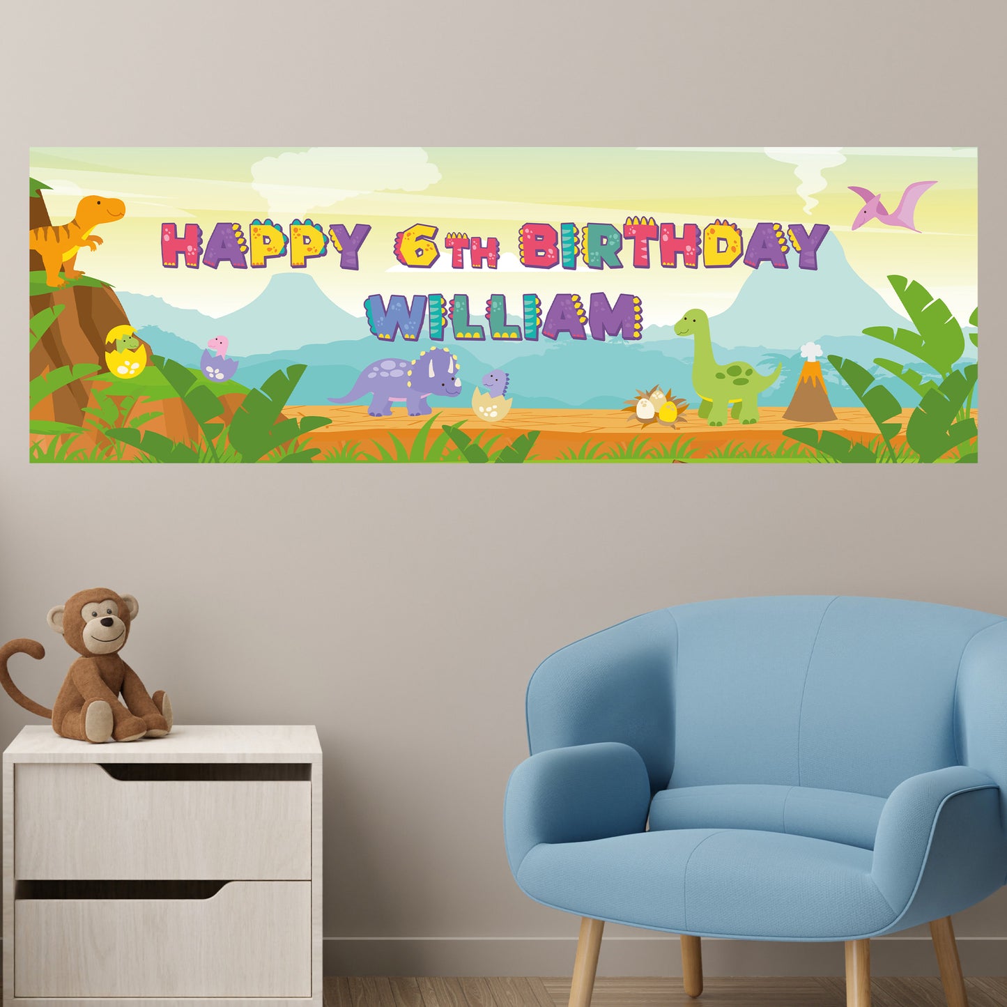 Dinosaur Birthday – Dino Land Personalised Banner Wall Sticker