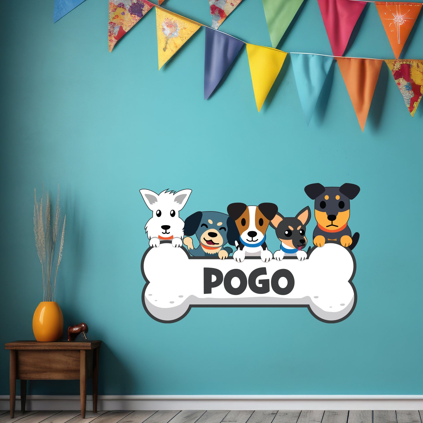 Dog Wall Sticker - Dog Name on Bone Decal Wall Art