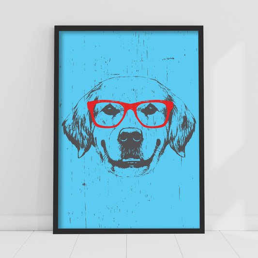 Dog Wall Print - Dog with Red Glasses Poster Wall Art