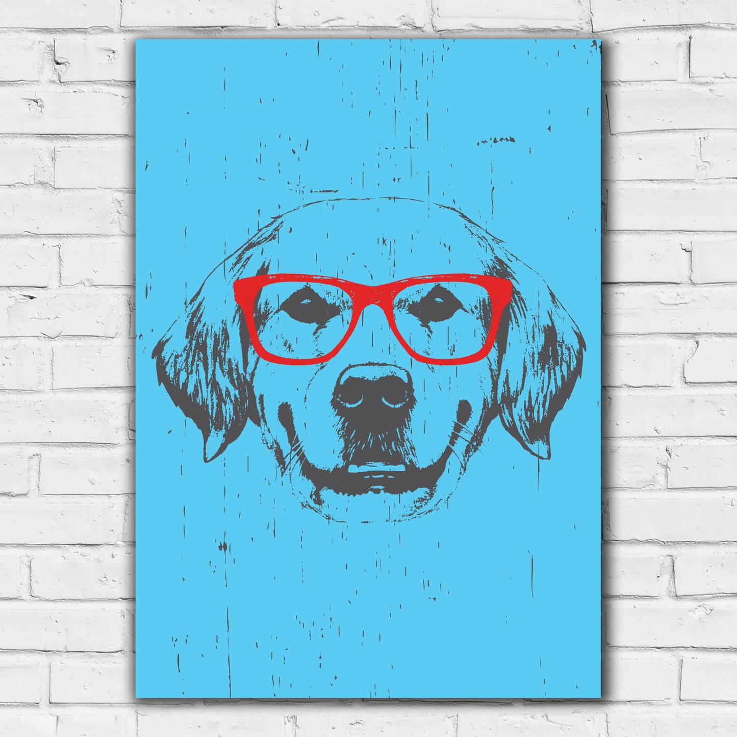 Dog Wall Print - Dog with Red Glasses Poster Wall Art