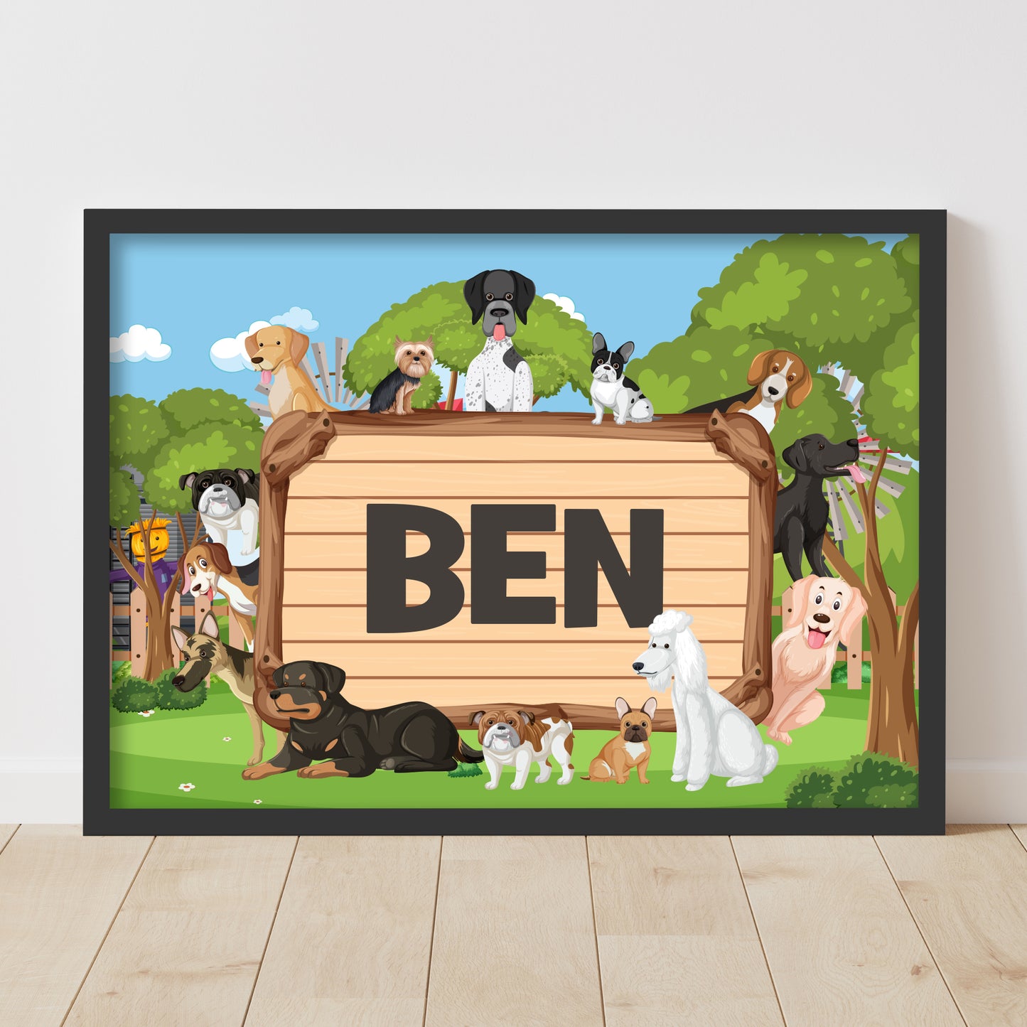 Dog Wall Print - Dogs in Park Name Poster Wall Art