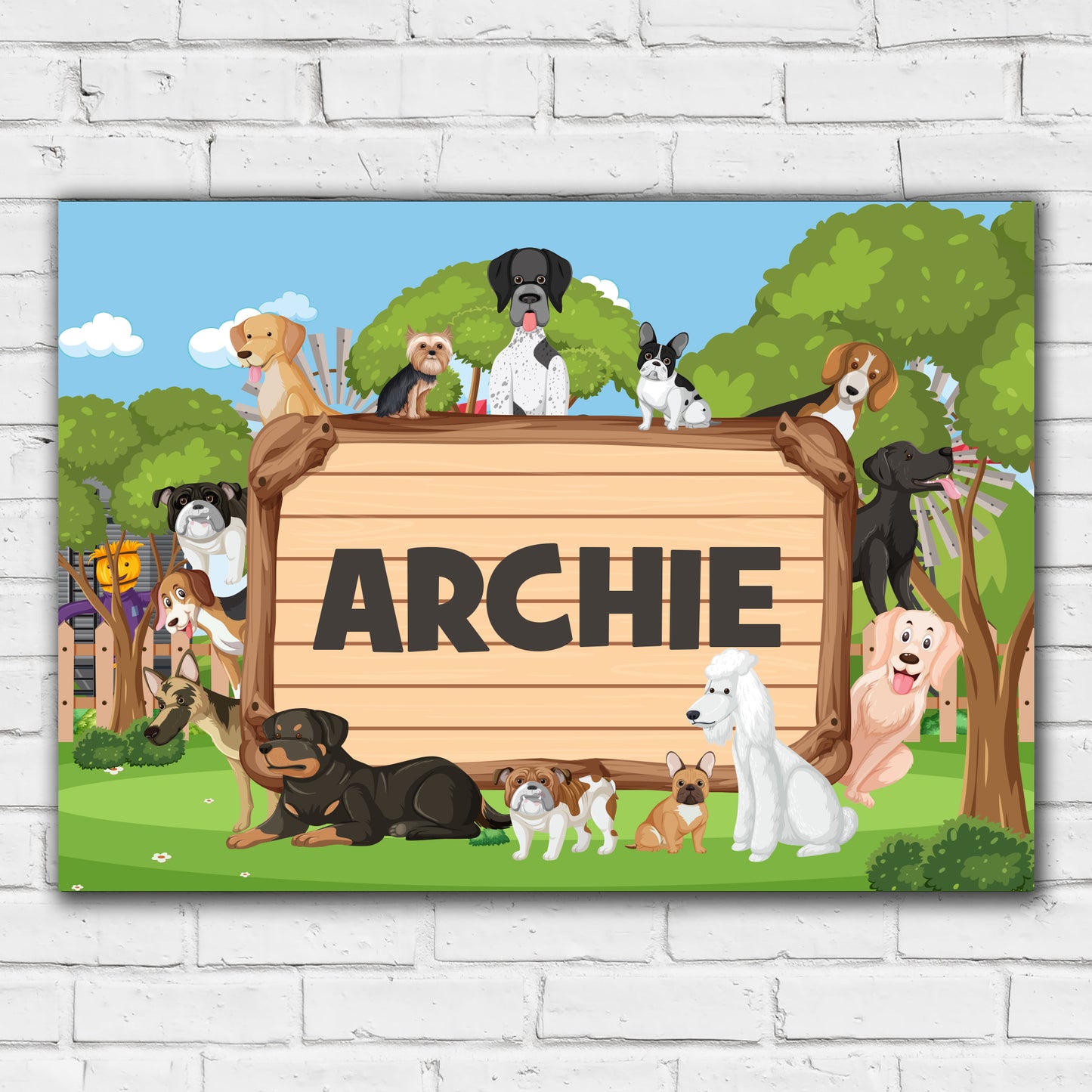 Dog Wall Print - Dogs in Park Name Poster Wall Art