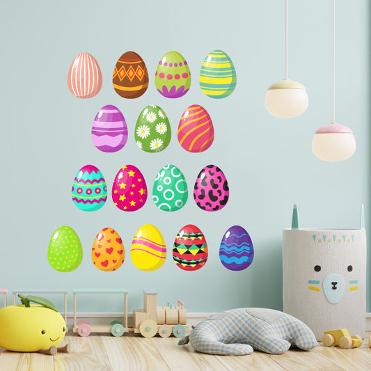 Easter Wall Stickers - Set of 16 Egg Patterns Art Decal