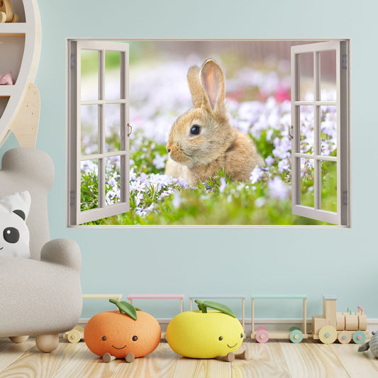 Easter Wall Sticker - Rabbit Photograph Open Window Art Decal