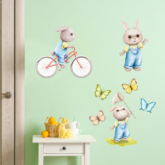 Easter Wall Stickers - Set of 3 Rabbits Art Decal