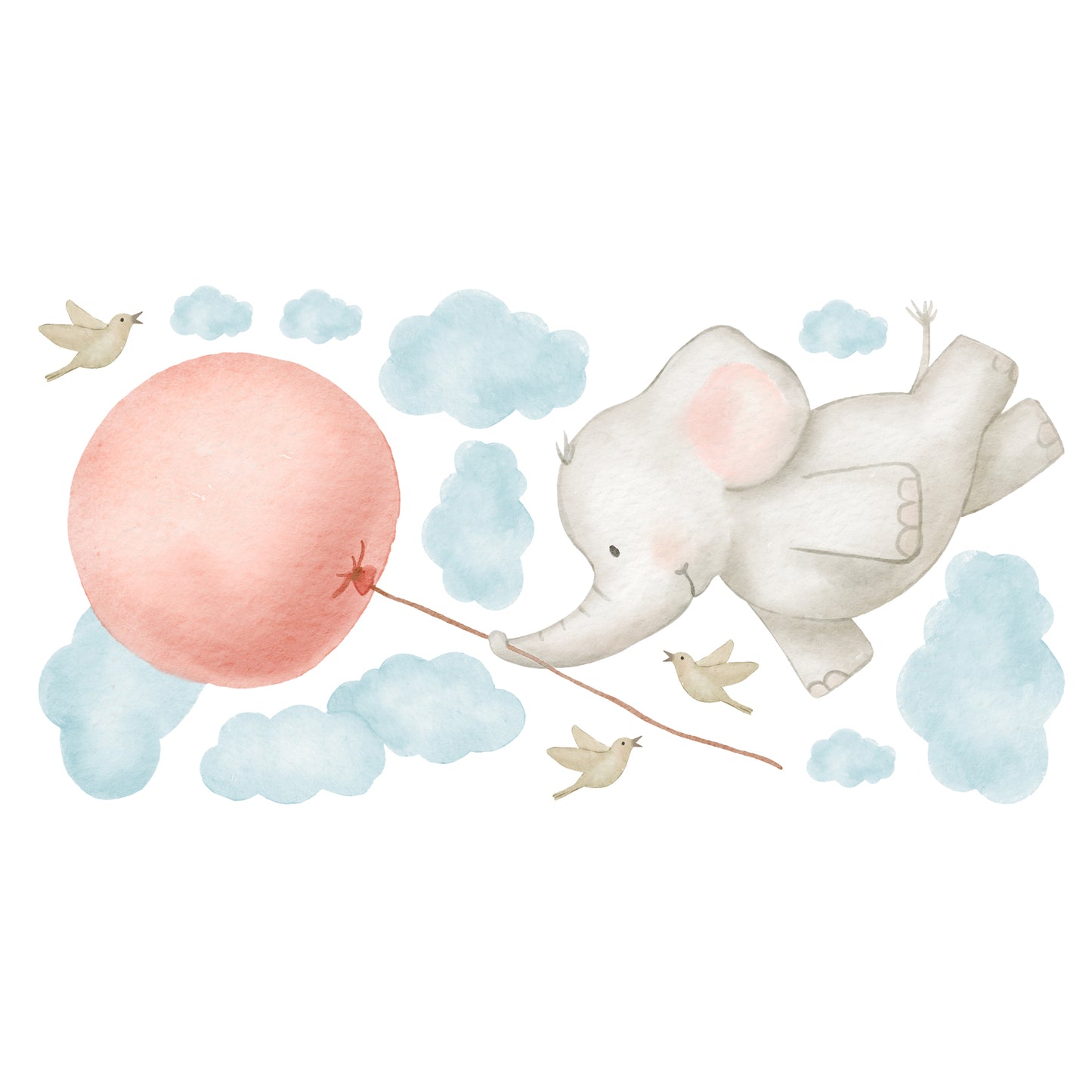 Watercolour Jungle Animal Wall Sticker - Elephant and Balloon Decal Wall Art
