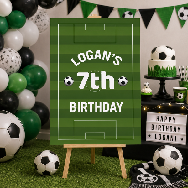 Football Birthday Sign - Striped Football Pitch Personalised Foamex Board