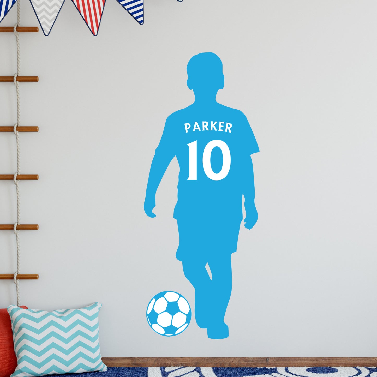 Football Player Wall Sticker - Kid Silhouette Personalised Shirt Art Decal