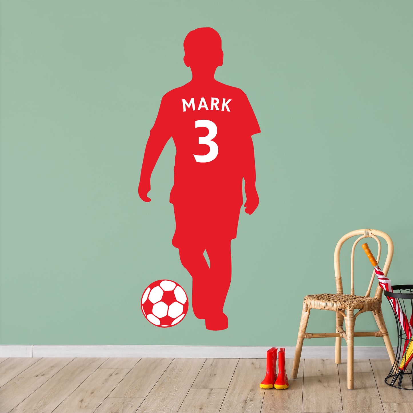 Football Player Wall Sticker - Kid Silhouette Personalised Shirt Art Decal