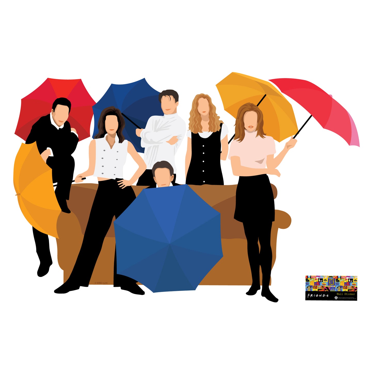 Friends Wall Sticker - Friends on Couch with Umbrellas Illustration Decal Wall Art