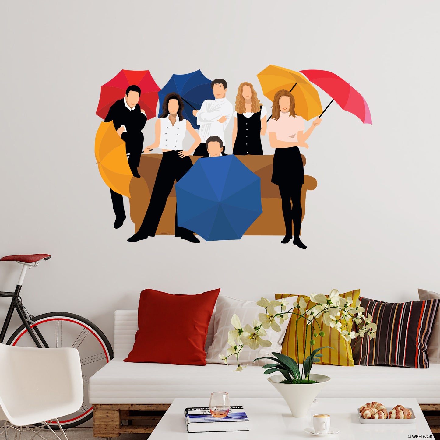 Friends Wall Sticker - Friends on Couch with Umbrellas Illustration Decal Wall Art