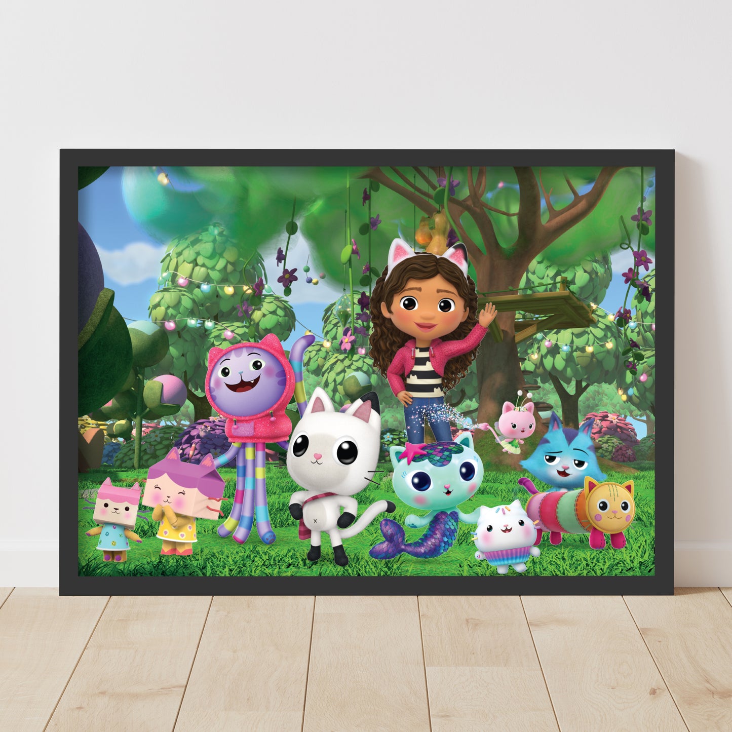 Gabby's Dollhouse Print - Gabby and Friends Waving in Garden Poster Kids Wall Art