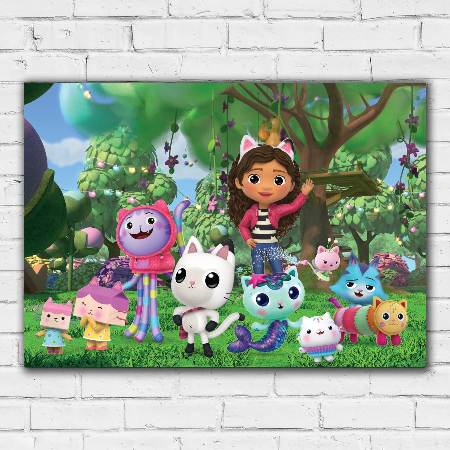 Gabby's Dollhouse Print - Gabby and Friends Waving in Garden Poster Kids Wall Art