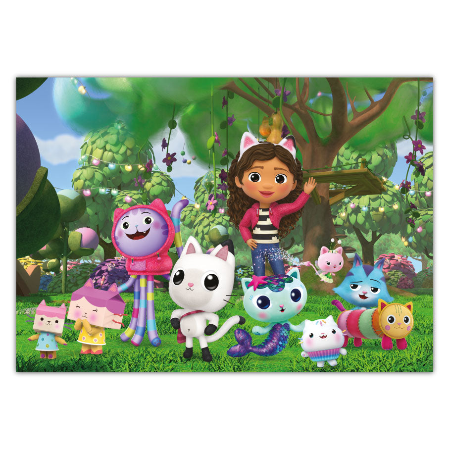 Gabby's Dollhouse Print - Gabby and Friends Waving in Garden Poster Kids Wall Art