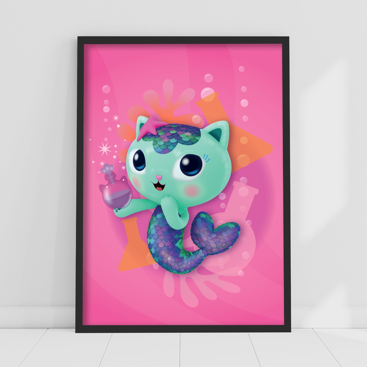 Gabby's Dollhouse Print - MerCat Pink Poster Kids Wall Art