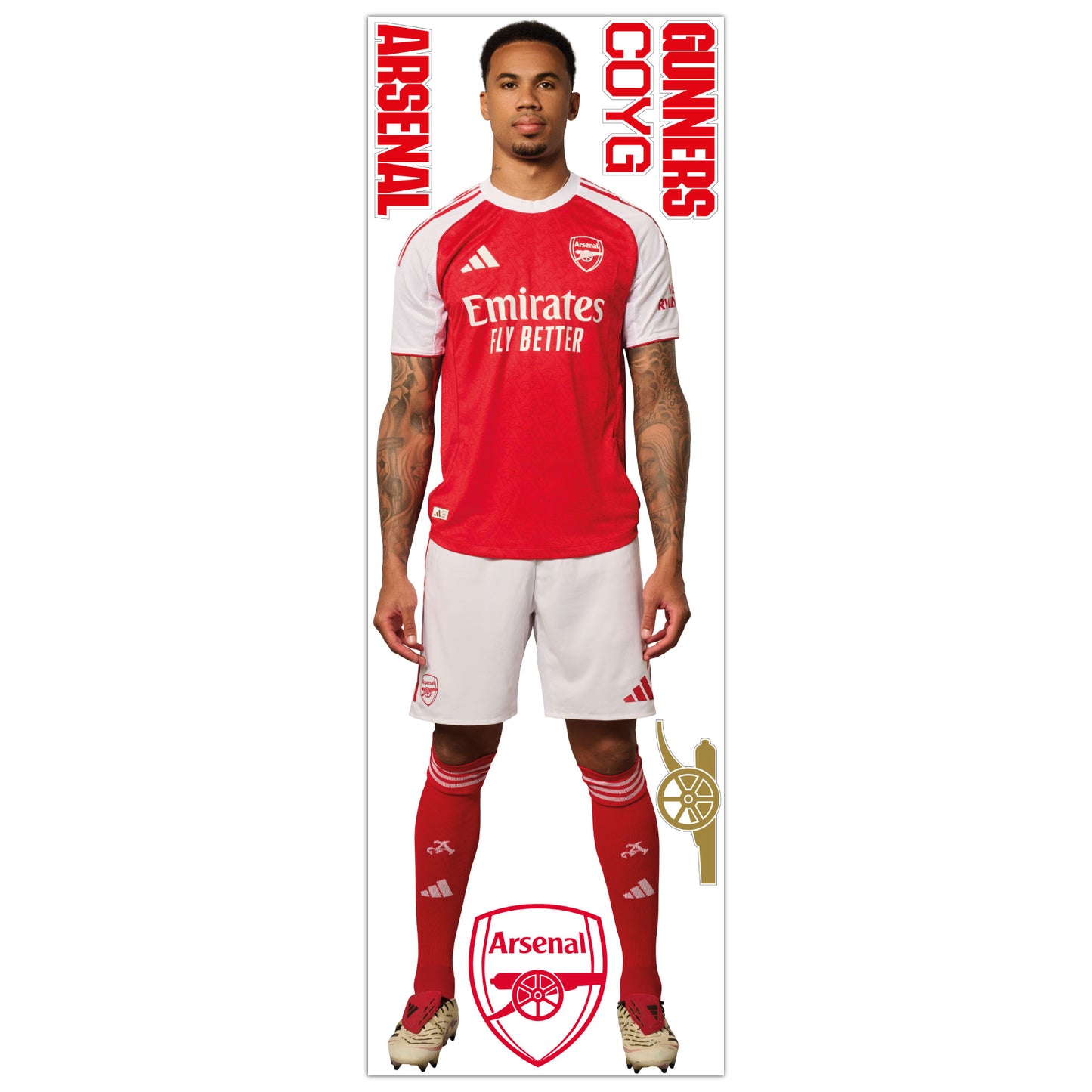 Arsenal FC - Gabriel 25/26 Player Wall Sticker + Gunners Decal Set