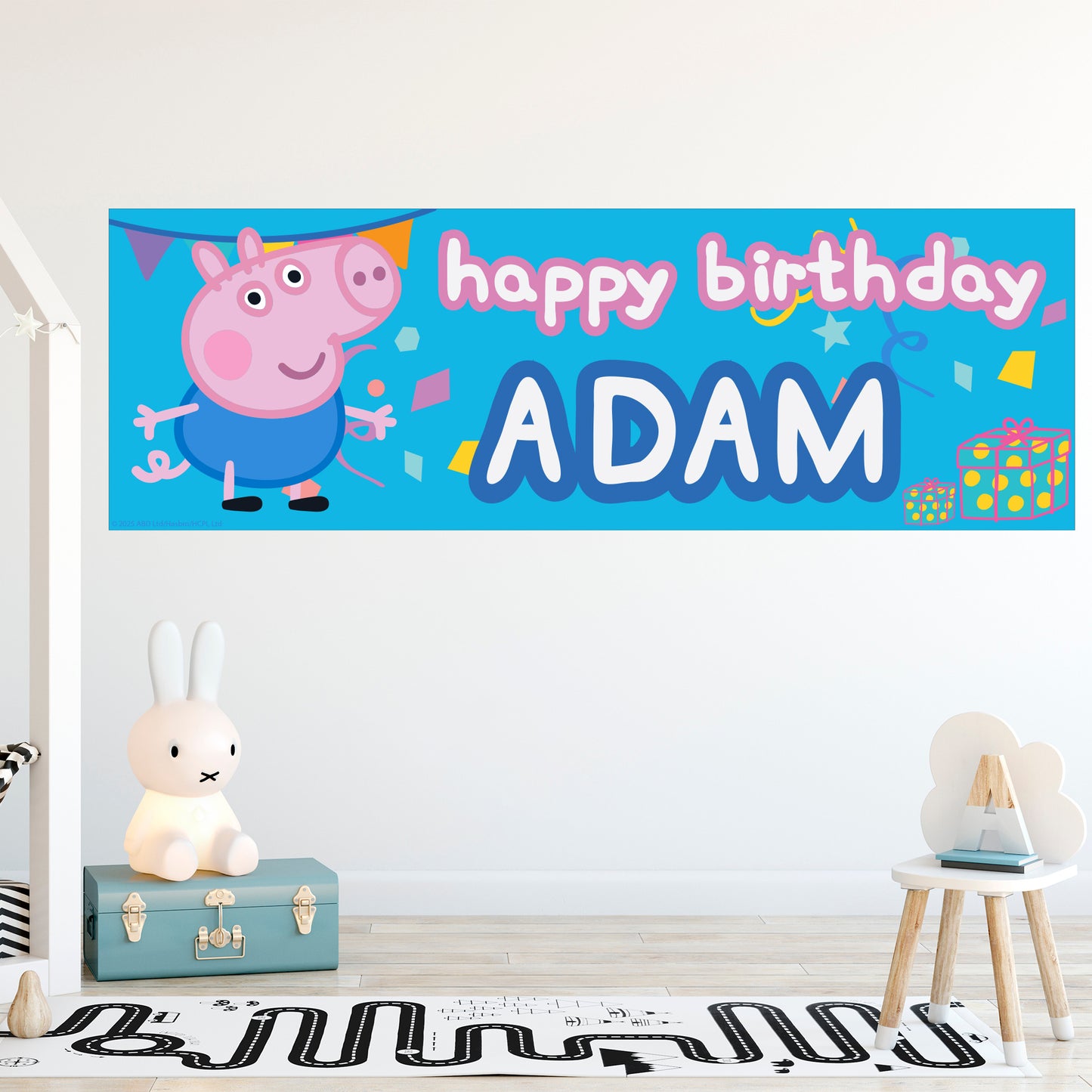 Peppa Pig Birthday - George Pig Blue Personalised Banner Wall Sticker