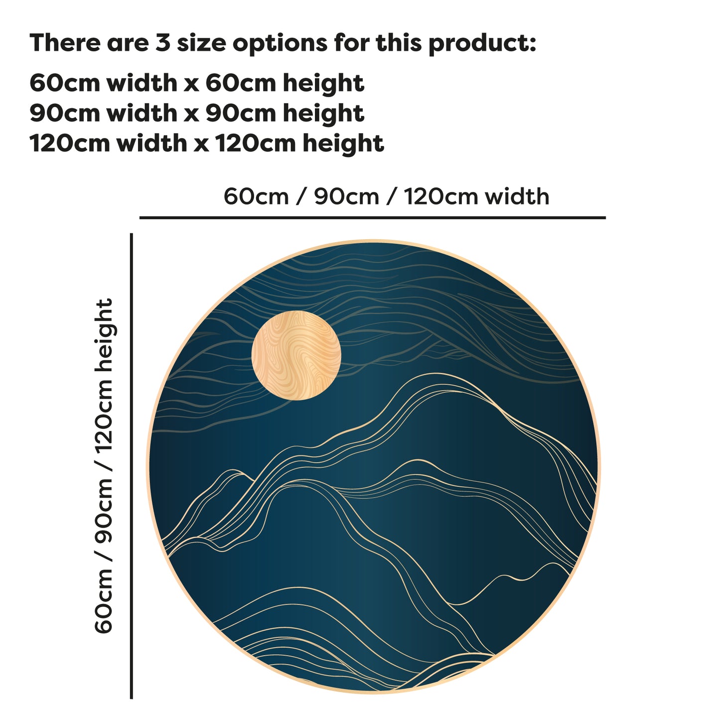 Bedroom Wall Sticker - Gold Mountain and Moon Circle Decal Wall Art