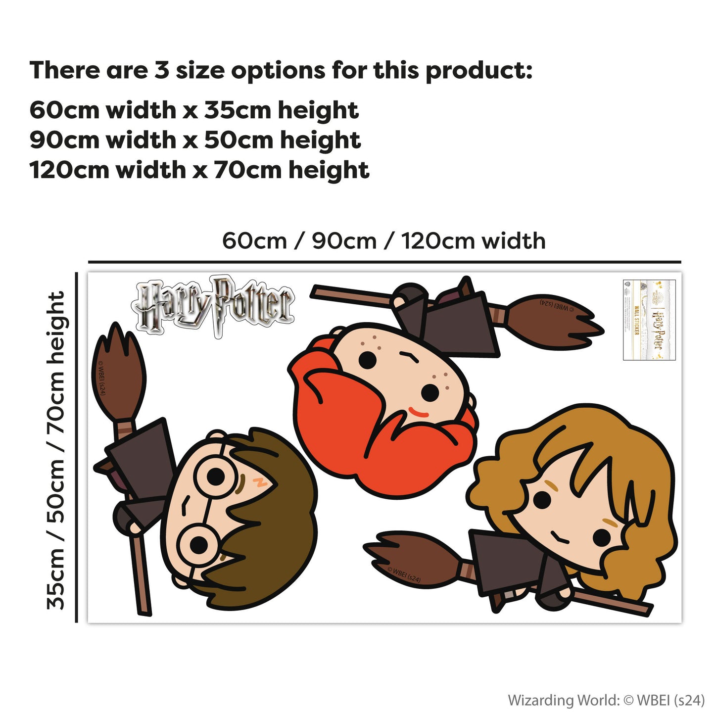HARRY POTTER Wall Sticker – Character Trio Brooms Charm Wall Decal Set Wizarding World Art
