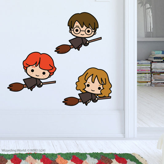 HARRY POTTER Wall Sticker – Character Trio Brooms Charm Wall Decal Set Wizarding World Art