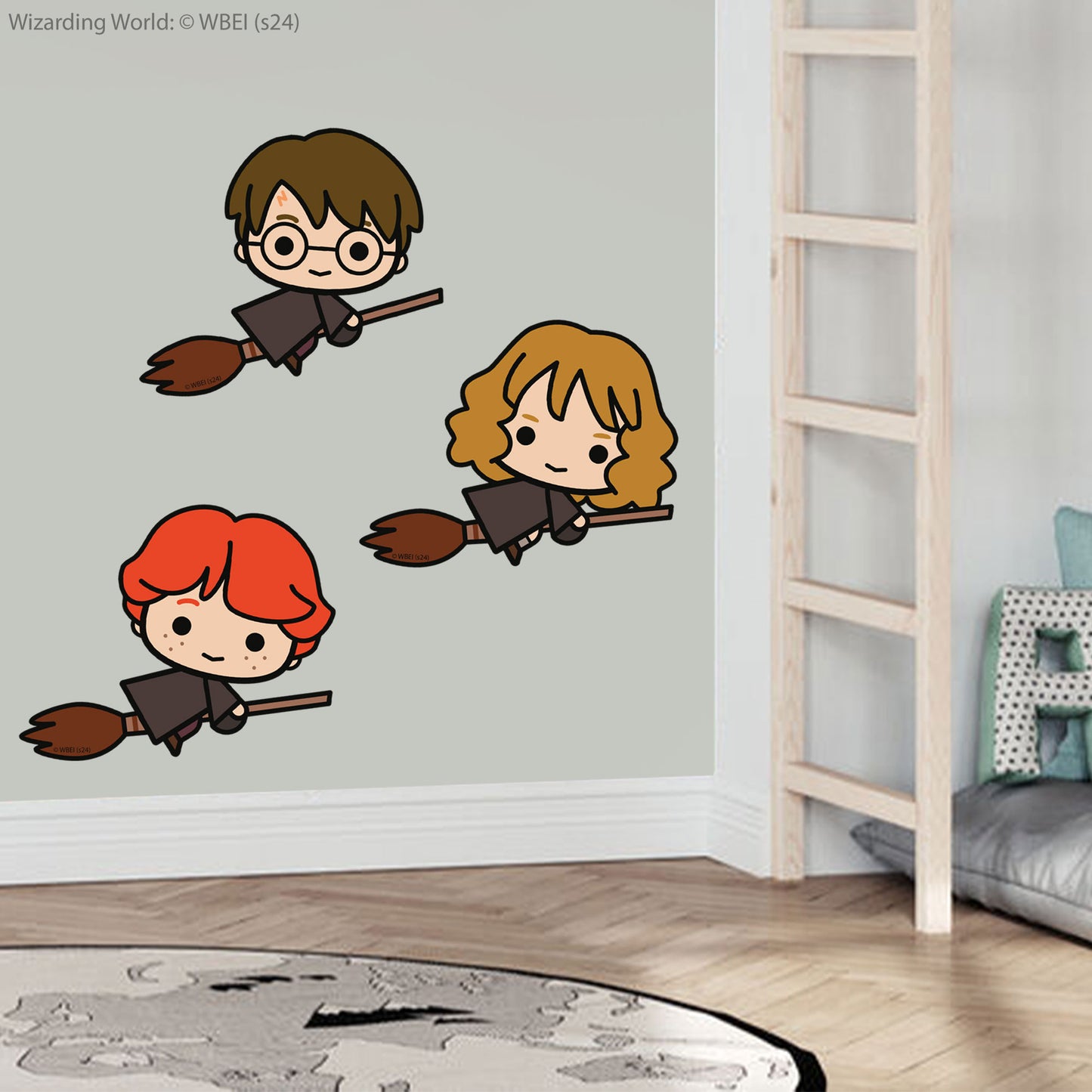 HARRY POTTER Wall Sticker – Character Trio Brooms Charm Wall Decal Set Wizarding World Art
