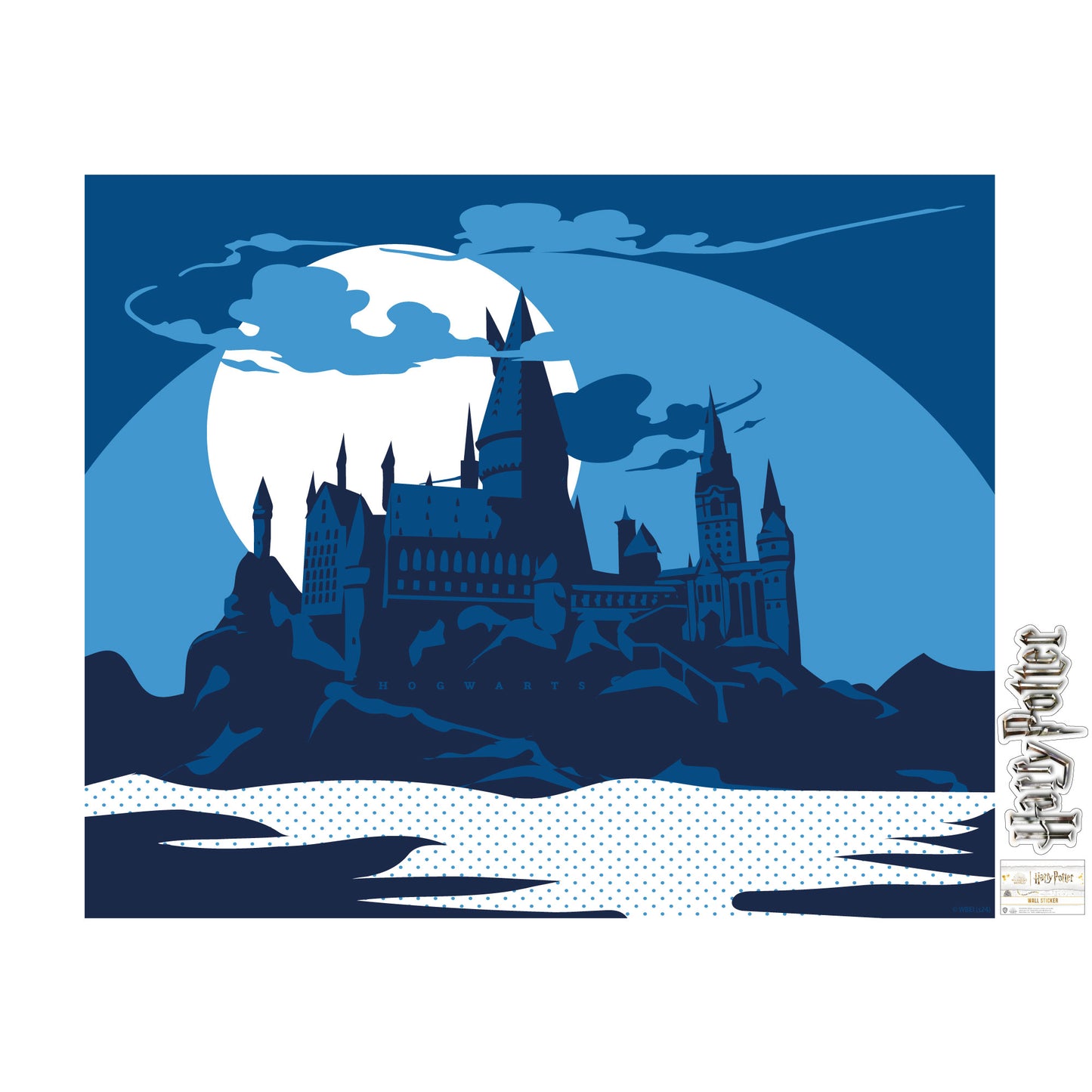 HARRY POTTER Wall Sticker – Hogwarts Castle Blue Tonal Full Wall Mural Wizarding World Art