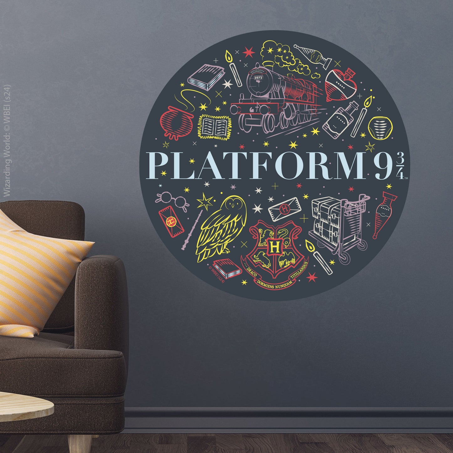 HARRY POTTER Wall Sticker – Platform 9 3/4 Sketch Circle Wall Decal Wizarding World Art