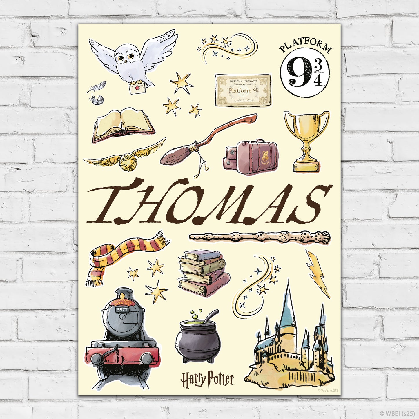 HARRY POTTER Print – Watercolour Icons Personalised Name Poster Wall Art