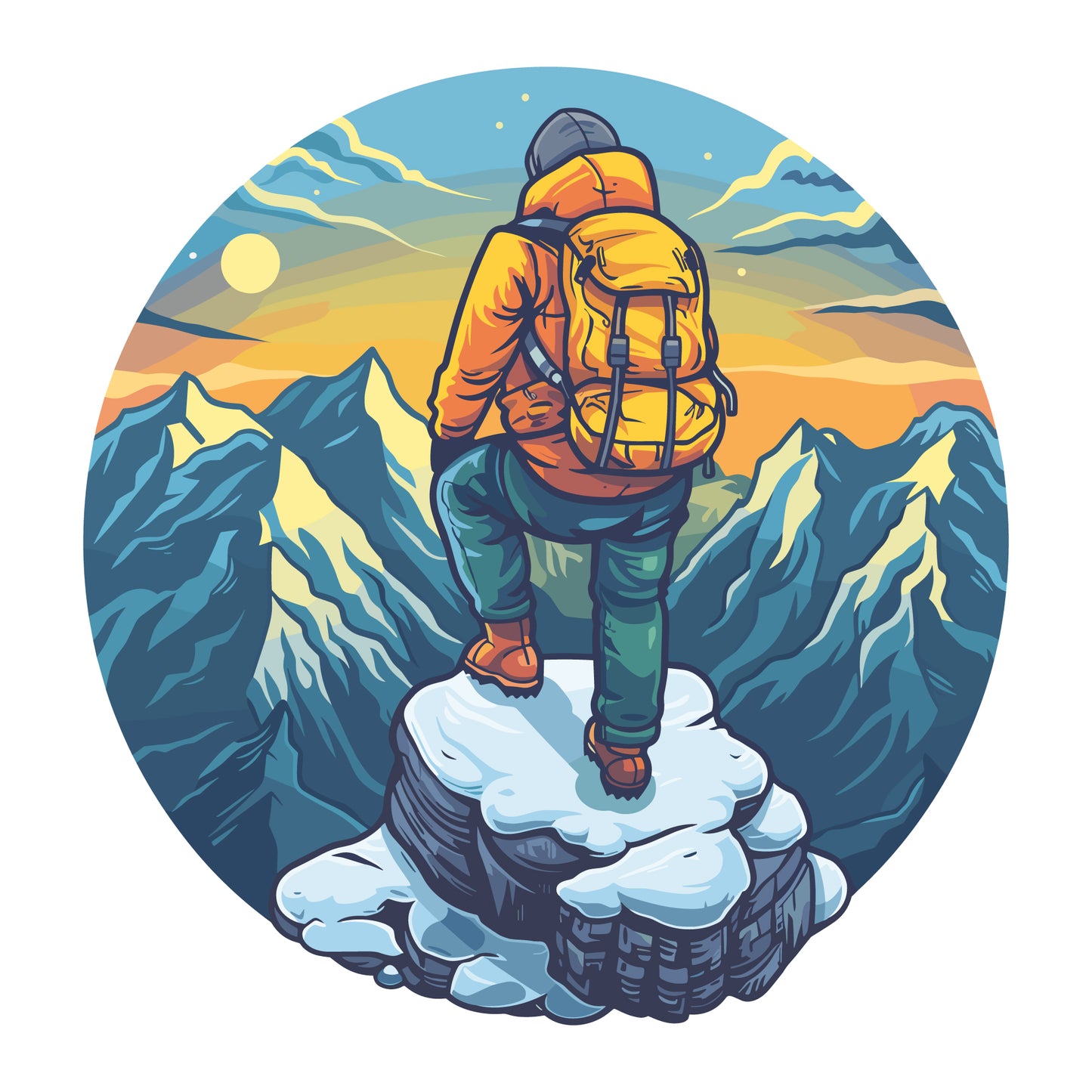 Hiking Wall Sticker - Hiker Stood On Rockface Decal Wall Art