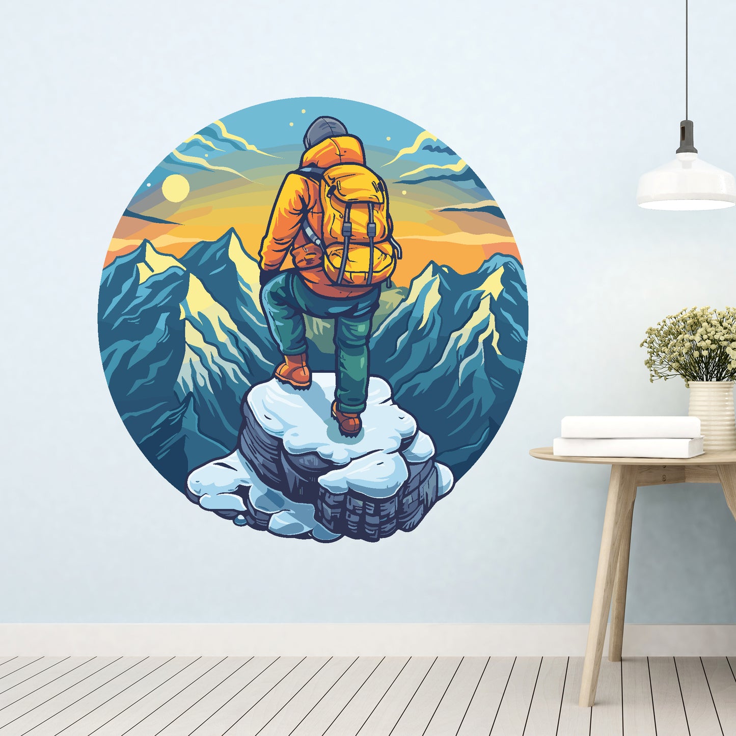 Hiking Wall Sticker - Hiker Stood On Rockface Decal Wall Art