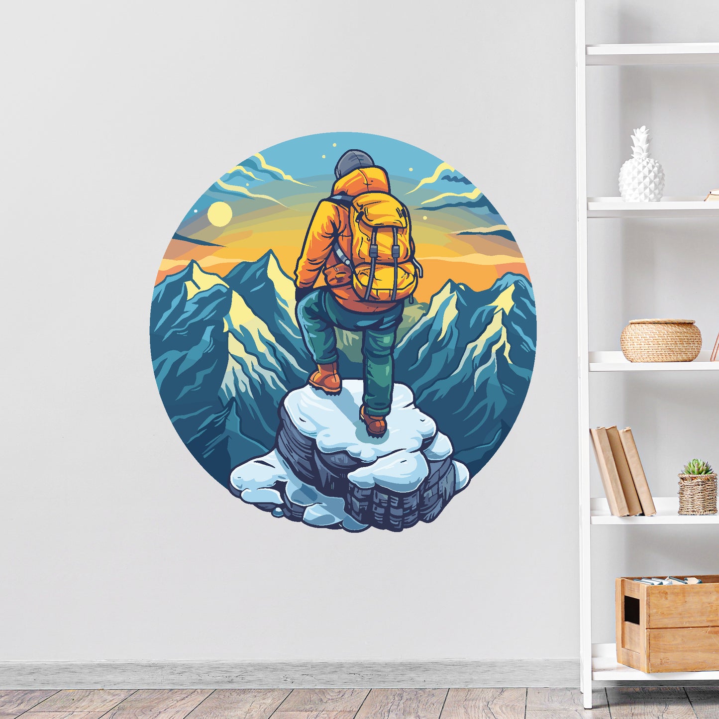 Hiking Wall Sticker - Hiker Stood On Rockface Decal Wall Art