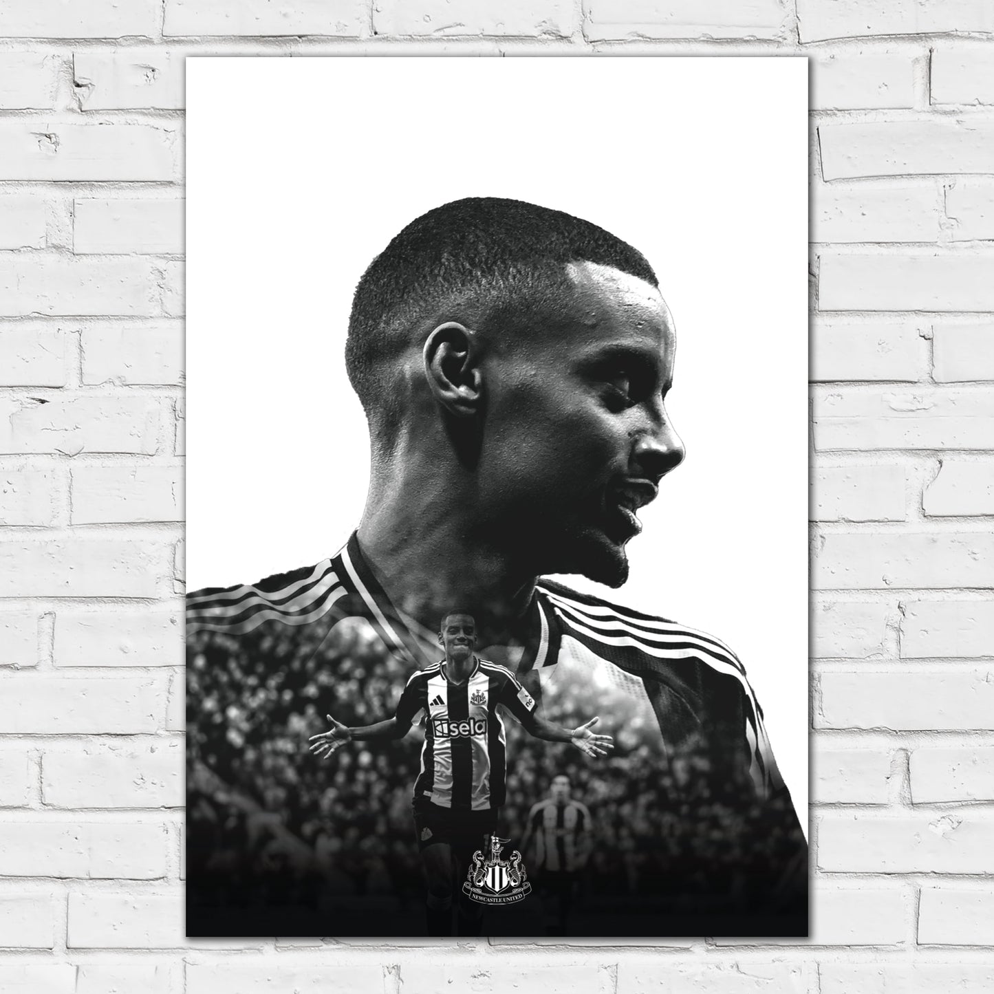 Newcastle United Alexander Isak Black and White Portrait Print