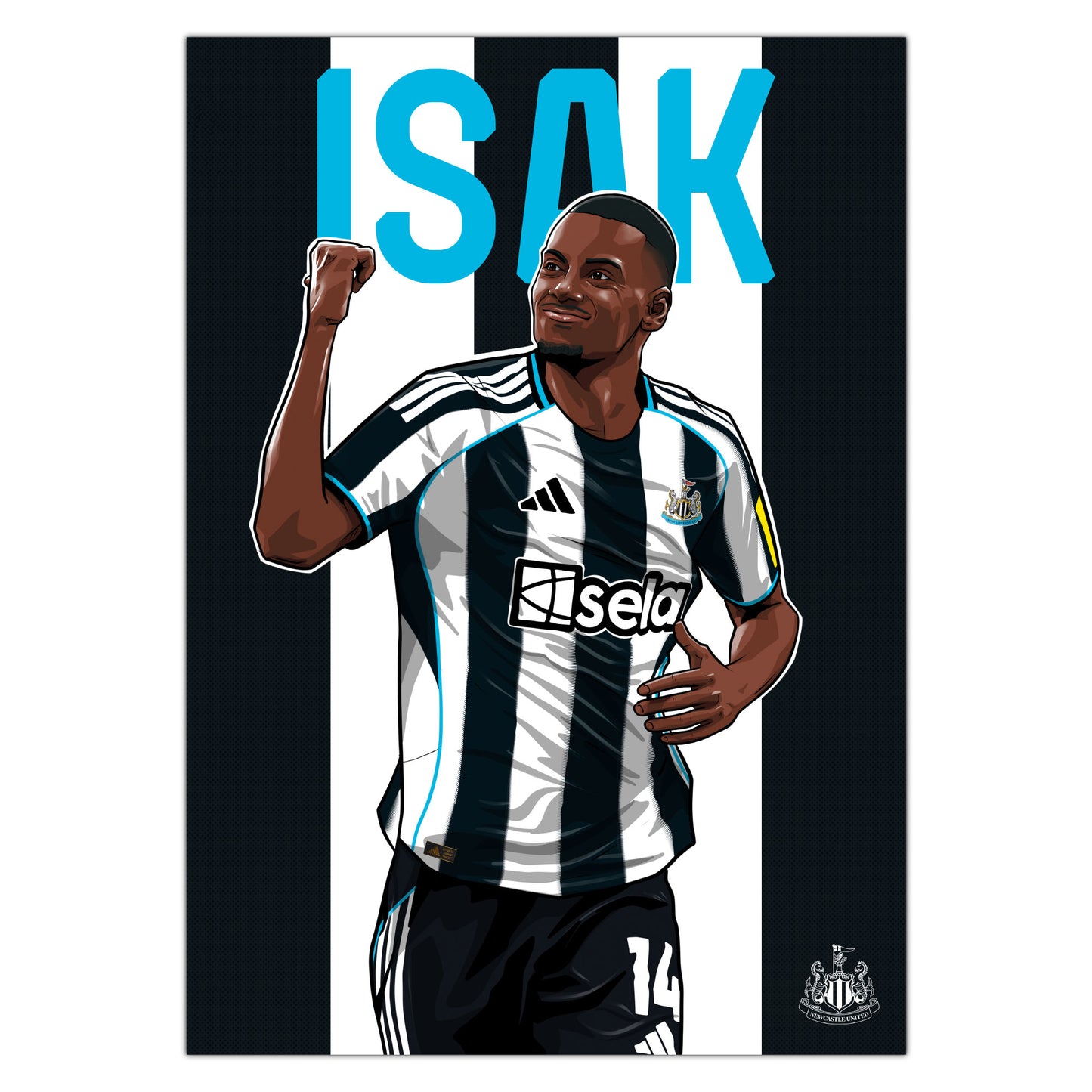 Newcastle United FC Print - Isak Illustration Poster Football Wall Art