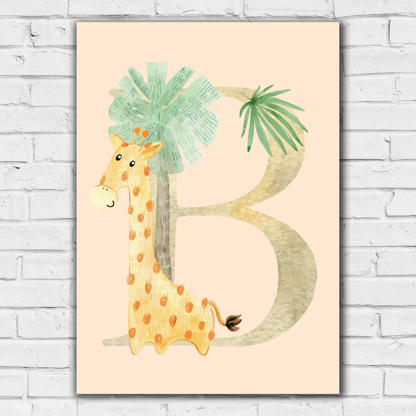 Watercolour Jungle Animal Wall Art Print - Jungle Animal with A-Z Letter Poster