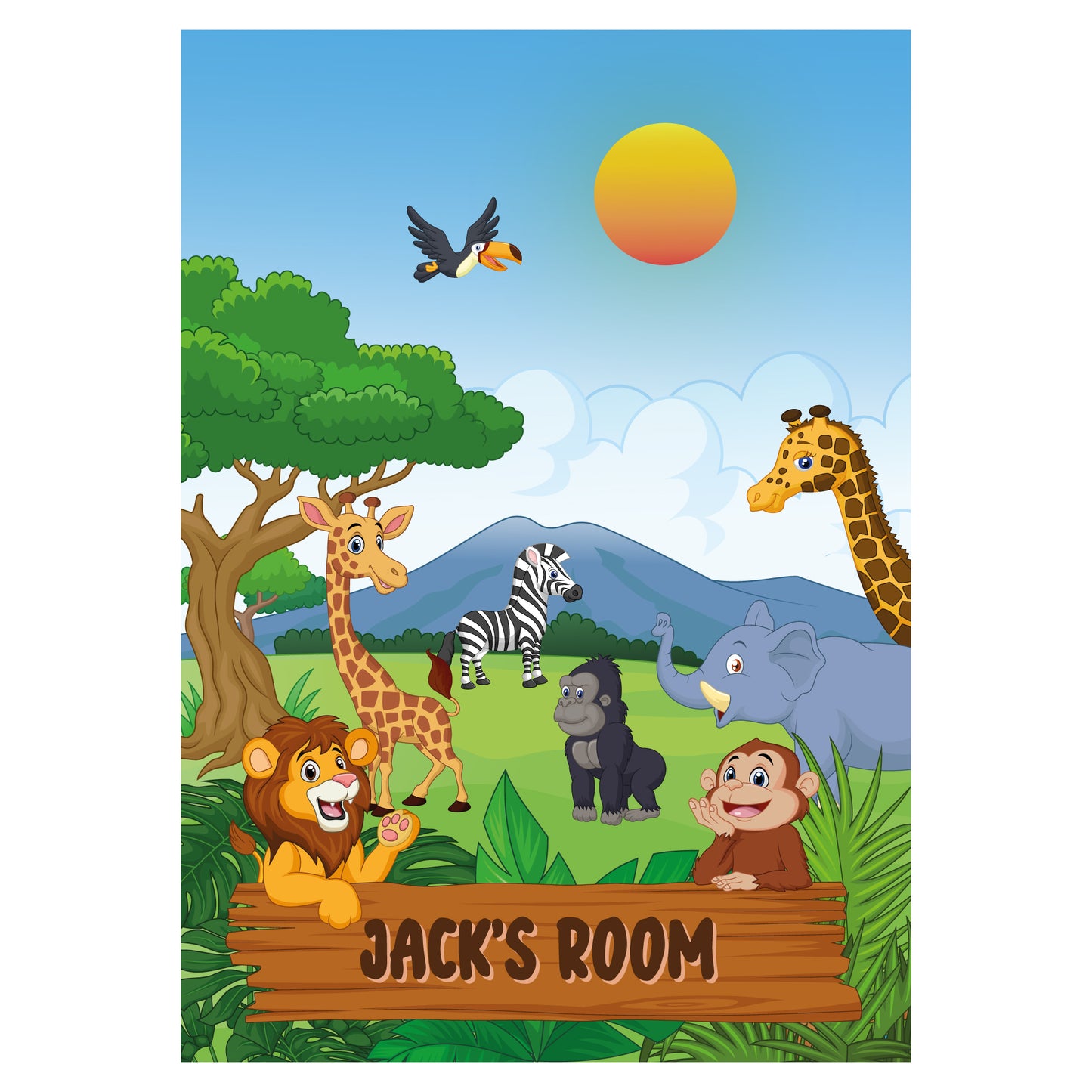Jungle Animals Print - Animals In The Jungle Personalised Poster Wall Art