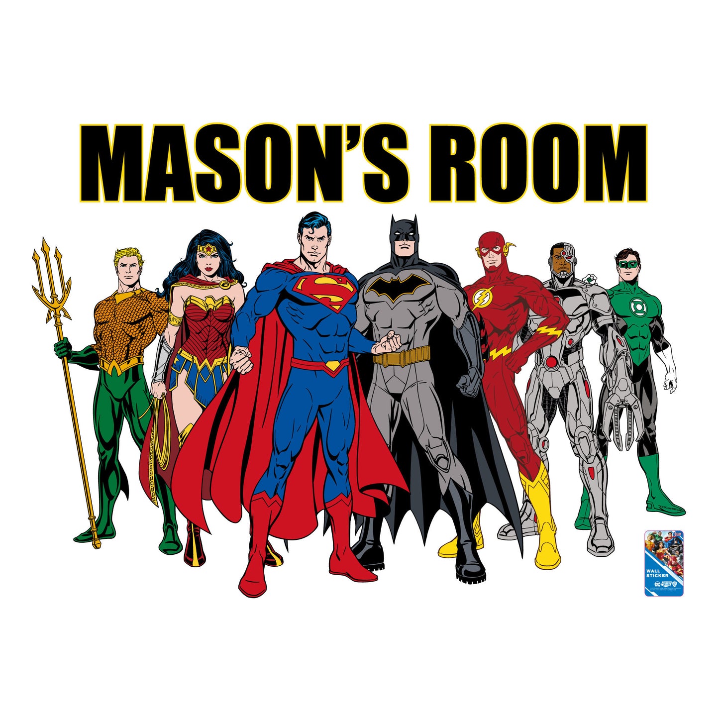 Justice League Wall Sticker - Group Stood Up Personalised Wall Decal DC Superhero Art