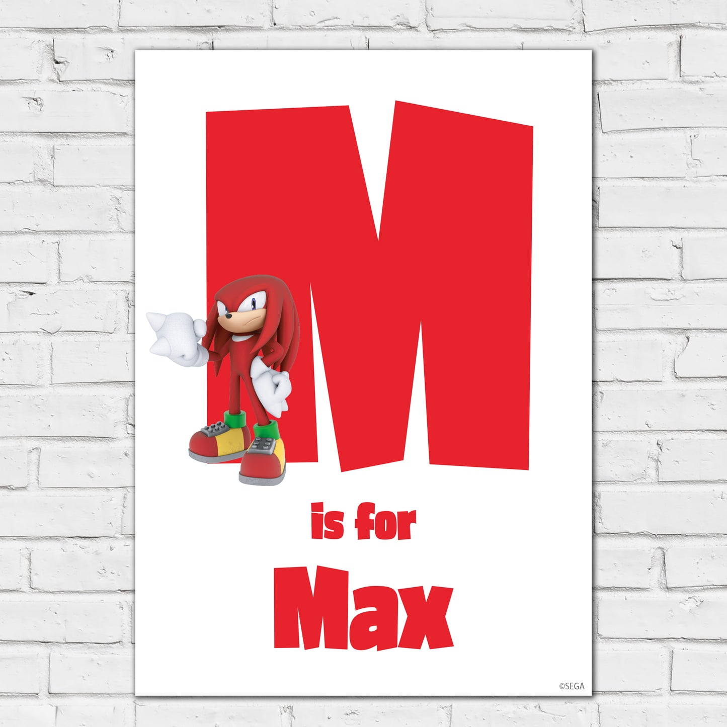 Sonic The Hedgehog Print - Knuckles Letter And Name Personalised Poster Wall Art