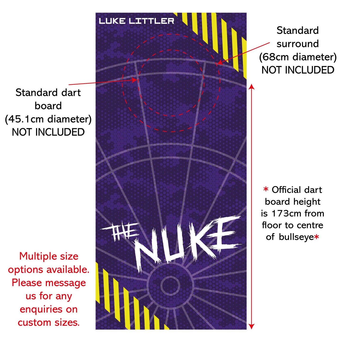 Luke Littler Dart Board Backdrop - Purple Camo with Neon Striped Corners Wall Sticker
