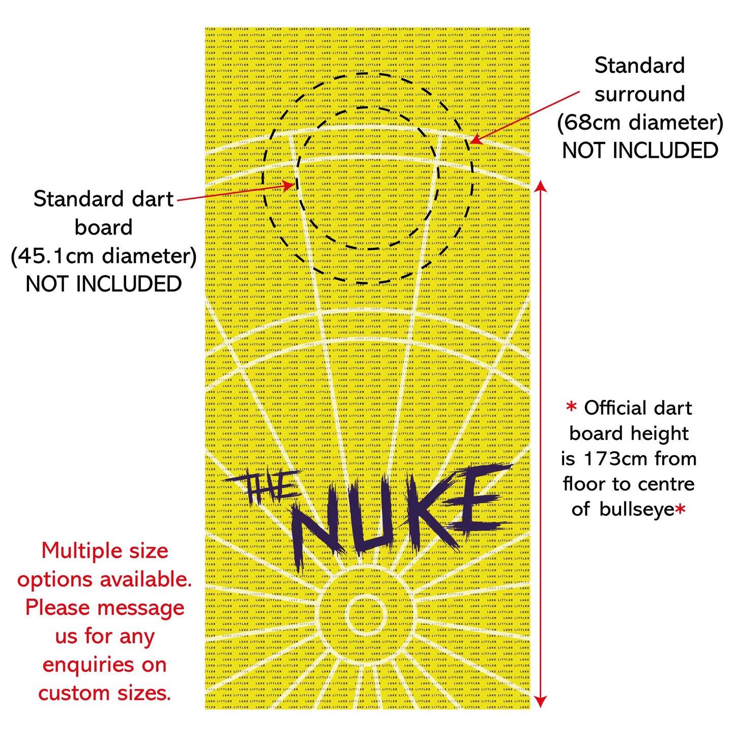 Luke Littler Dart Board Backdrop - Yellow Repeat Name Wall Sticker