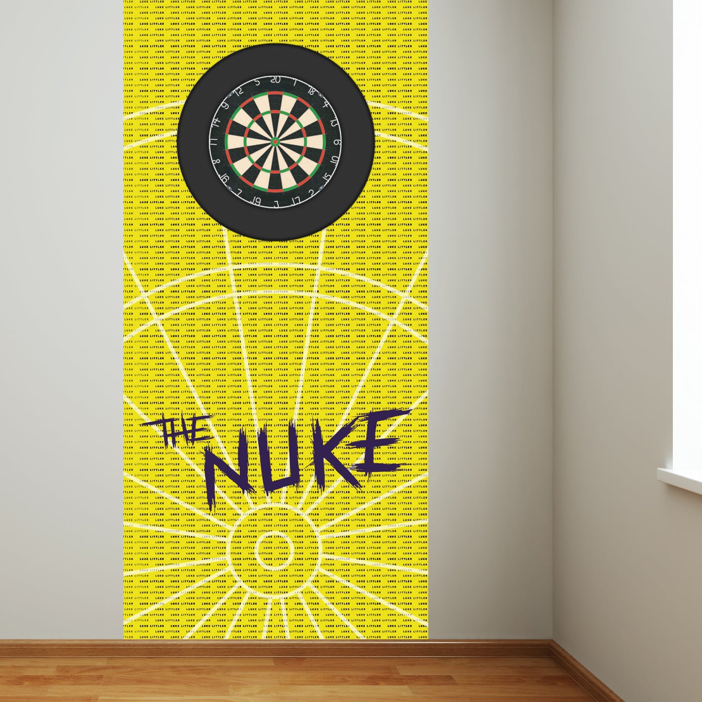 Luke Littler Dart Board Backdrop - Yellow Repeat Name Wall Sticker