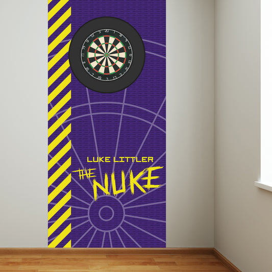Luke Littler Dart Board Backdrop - Purple Camo with Left Neon Stripes Wall Sticker