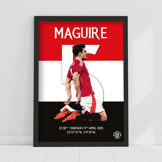 Manchester United FC Print - Harry Maguire V Lyon Goal Celebration Illustration Poster