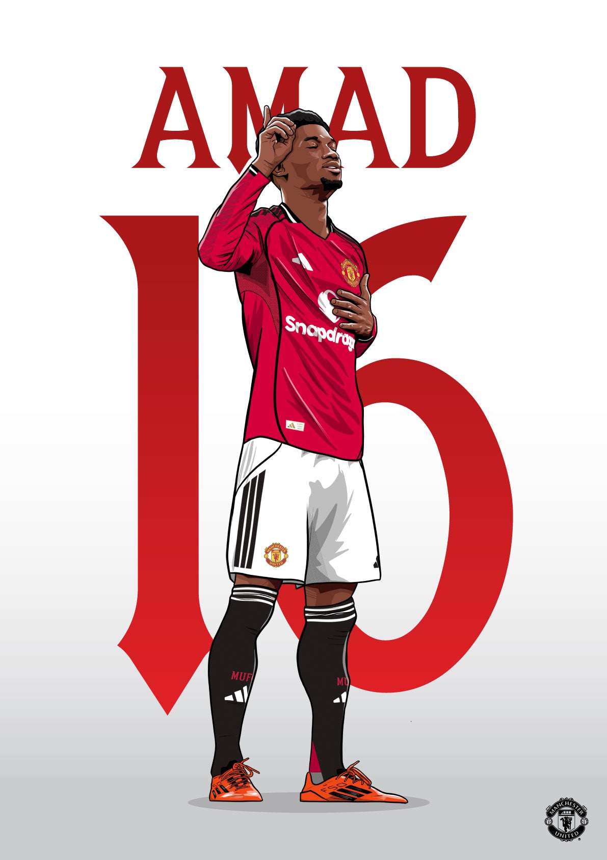 Manchester United FC Print - Amad Diallo 25/26 Illustration Poster Football Wall Art