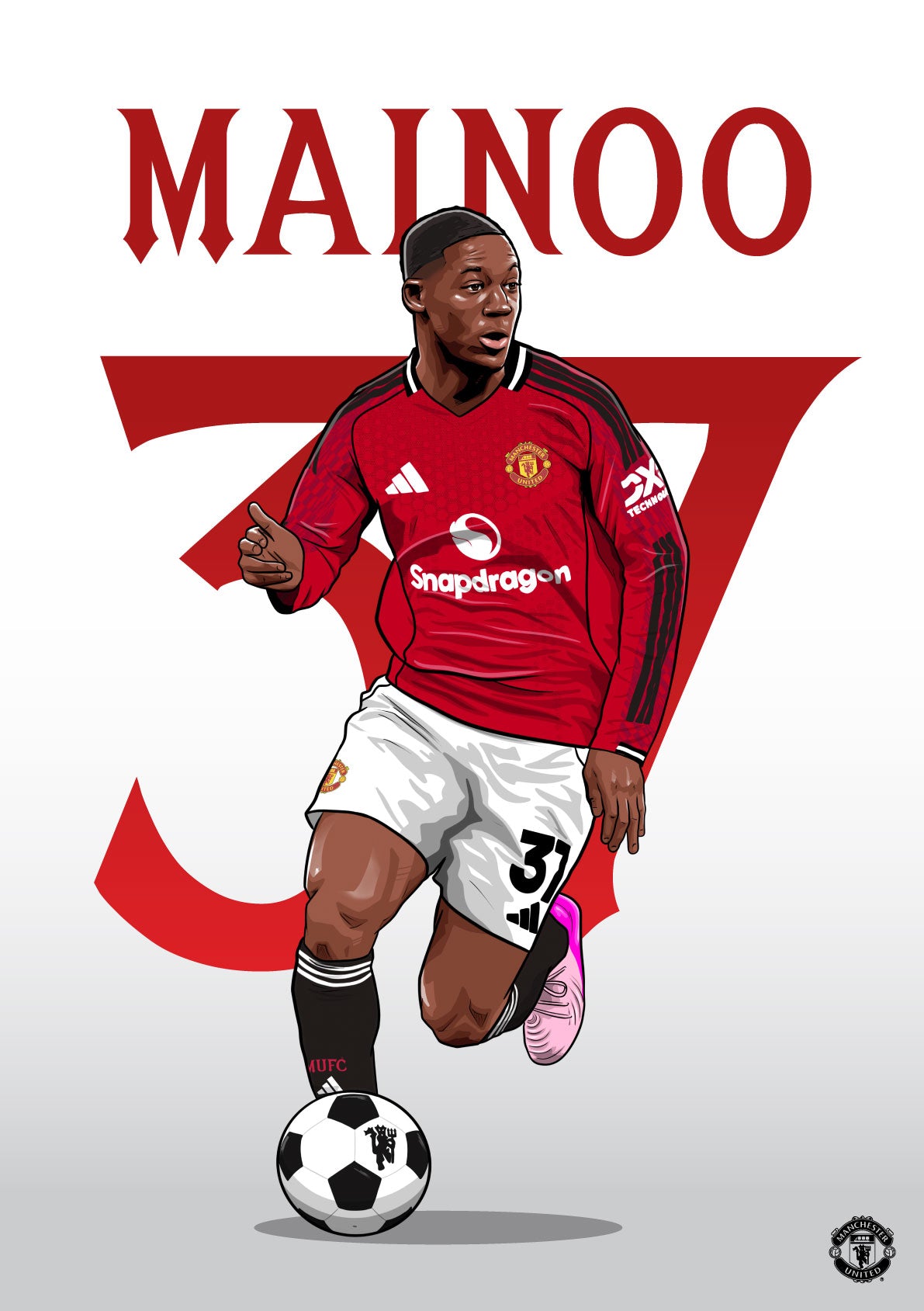 Manchester United FC Print - Mainoo 25/26 Illustration Player Poster Football Wall Art