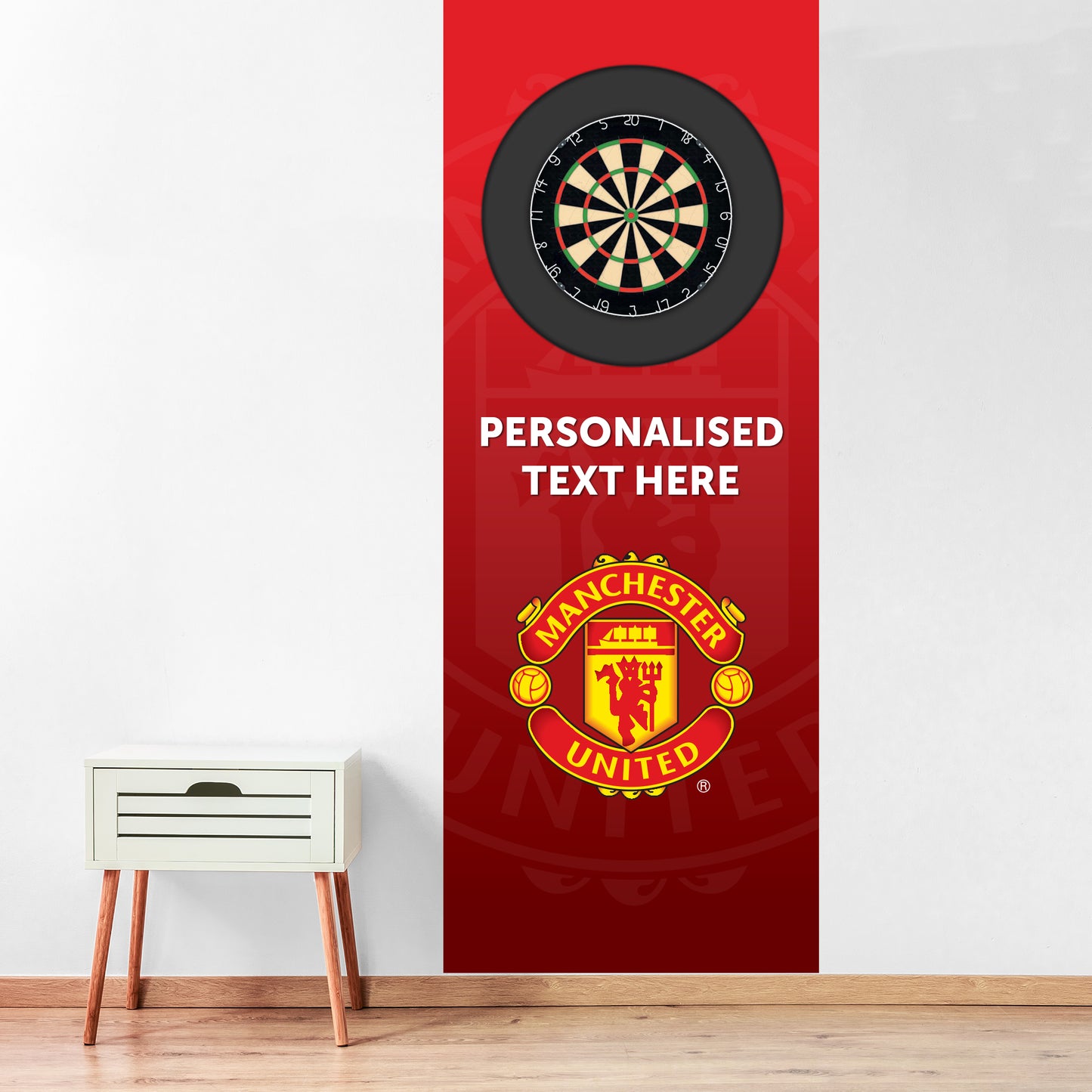 Manchester United FC Wall Sticker - Dart Board Backdrop with Personalised Text Wall Art